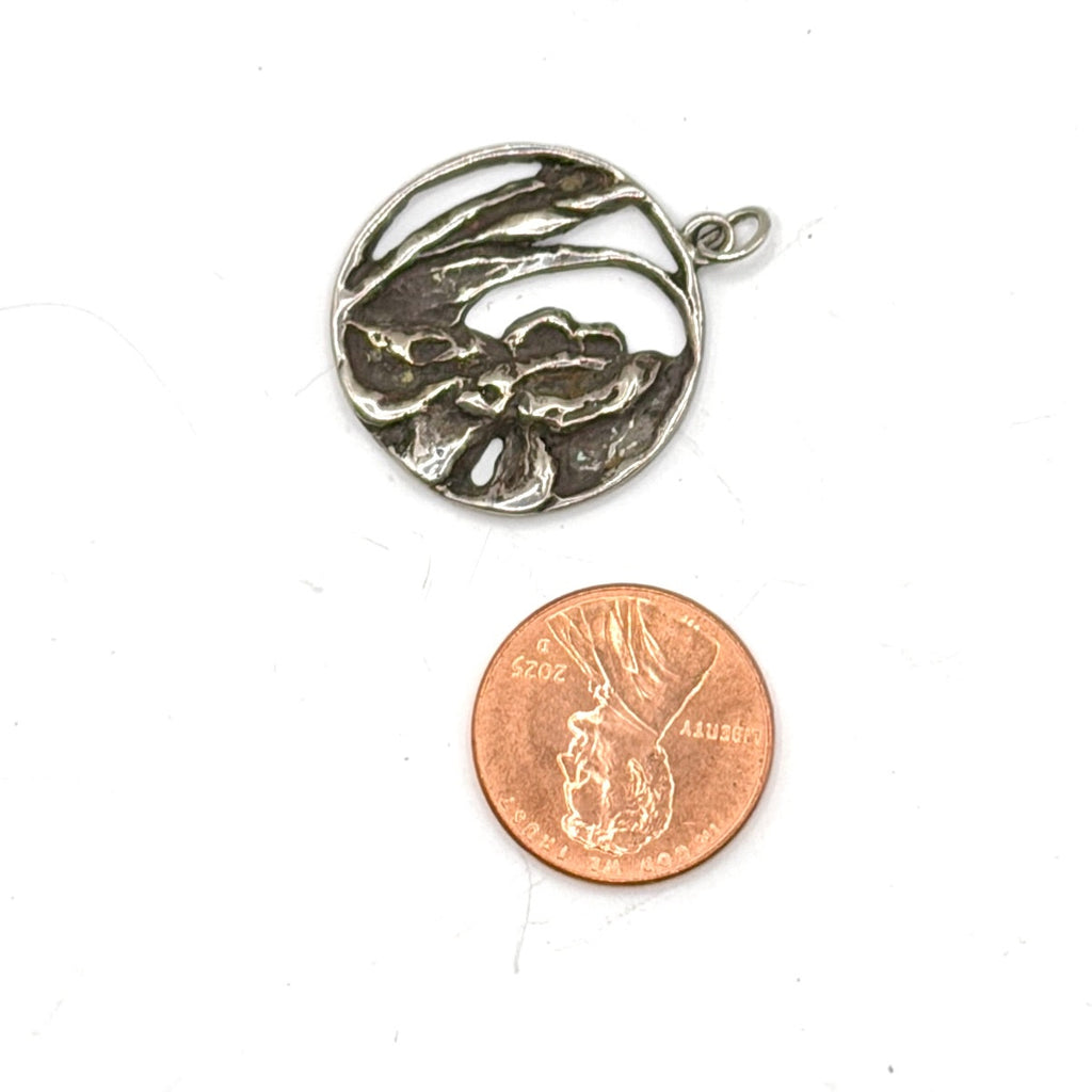 Vintage 70s Unbranded Sterling Silver Art Nouveau Cut Out Iris Flower Pendant