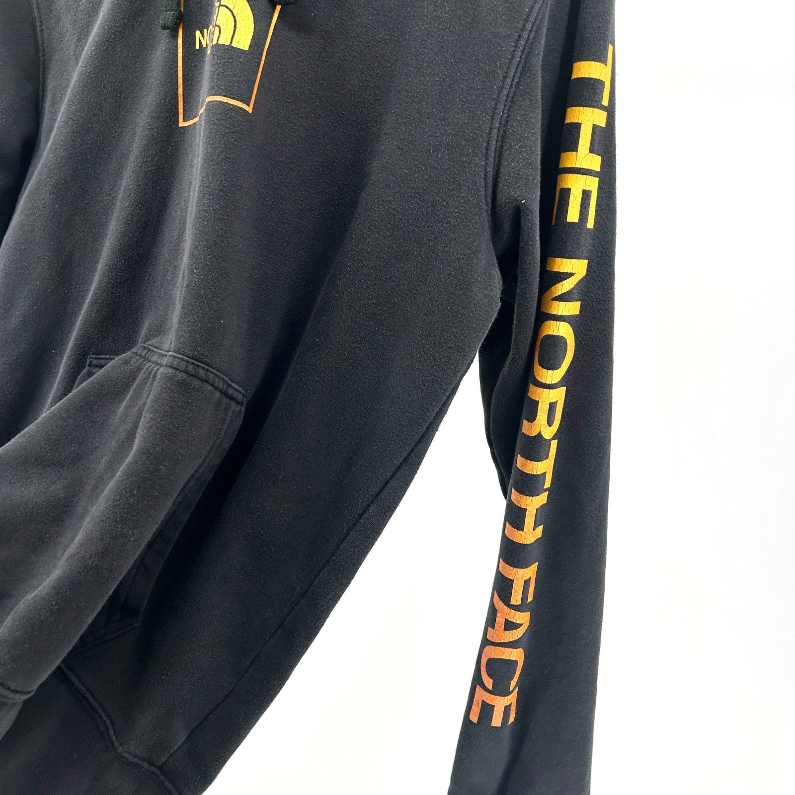 The North Face Black Orange Graphic Cotton Blend Pullover Hoodie