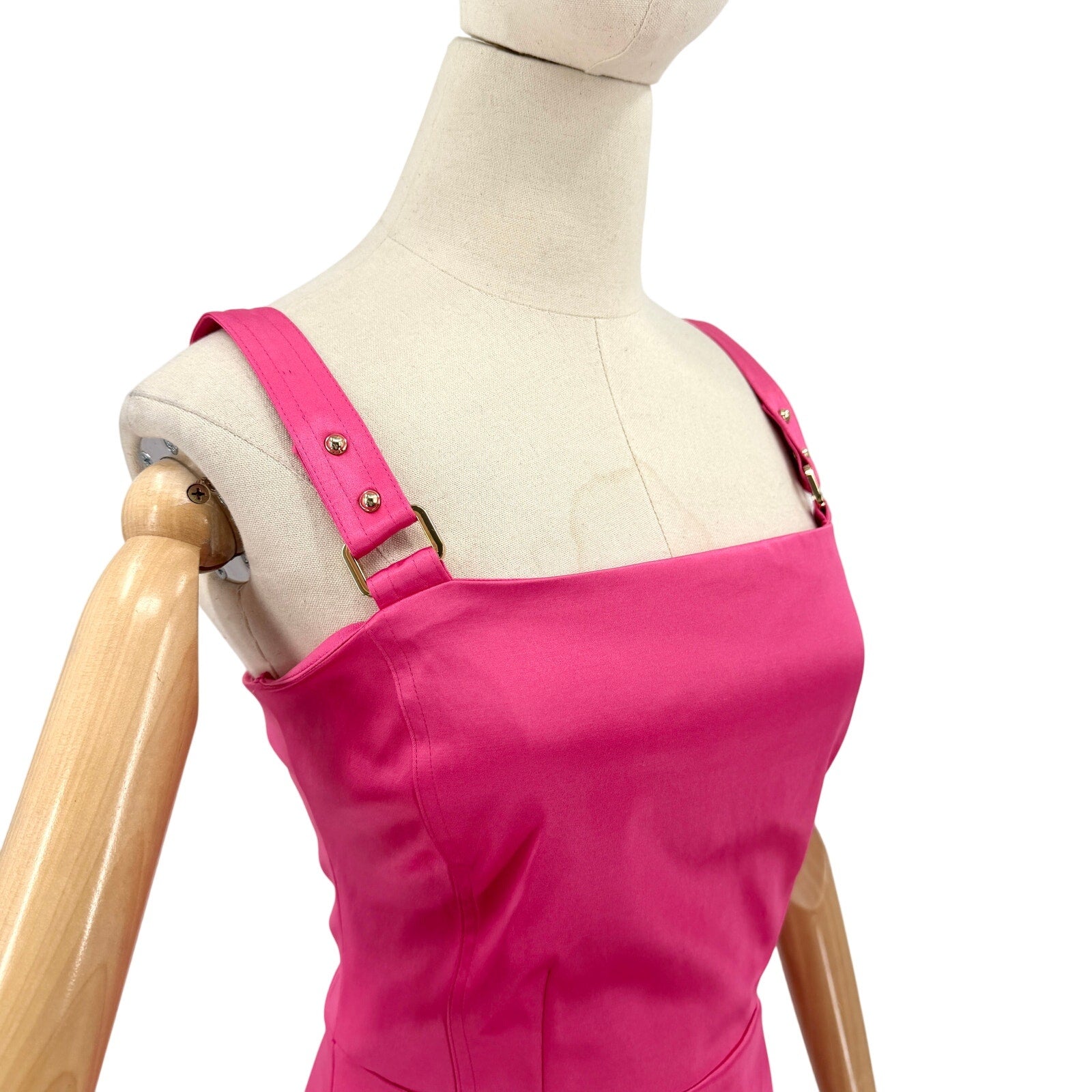 Cache Hot Pink Satin Gold Hardware Pencil Dress