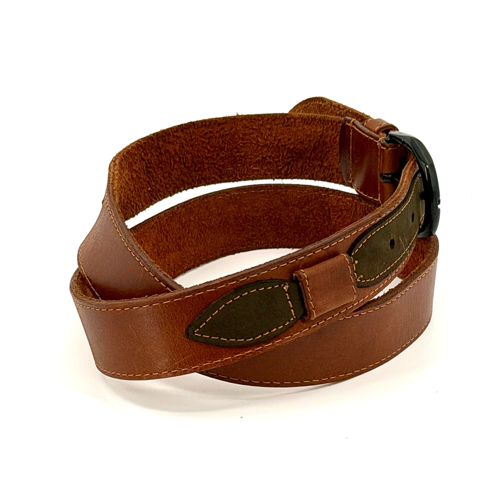 Vintage 90s Brown Genuine Leather Contrast Forest Green Trim Belt