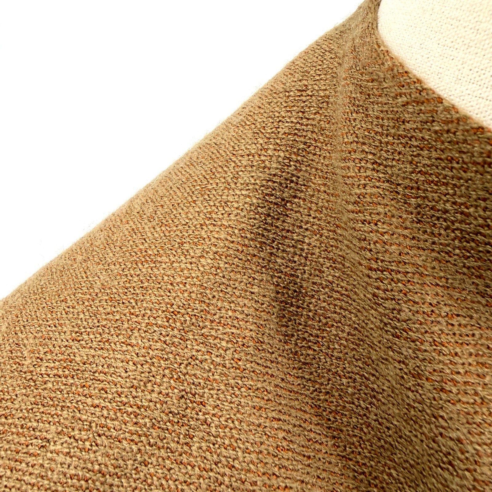 Vintage Y2K Earthy Copper Floral Fringe Wool Blend Open Front Poncho Wrap Ruana