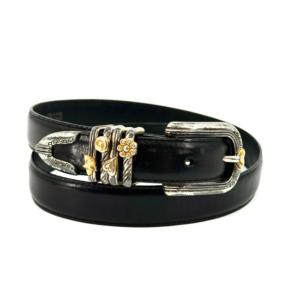 Vintage 90s Brighton Black Genuine Leather Western Heart Star Buckle Belt