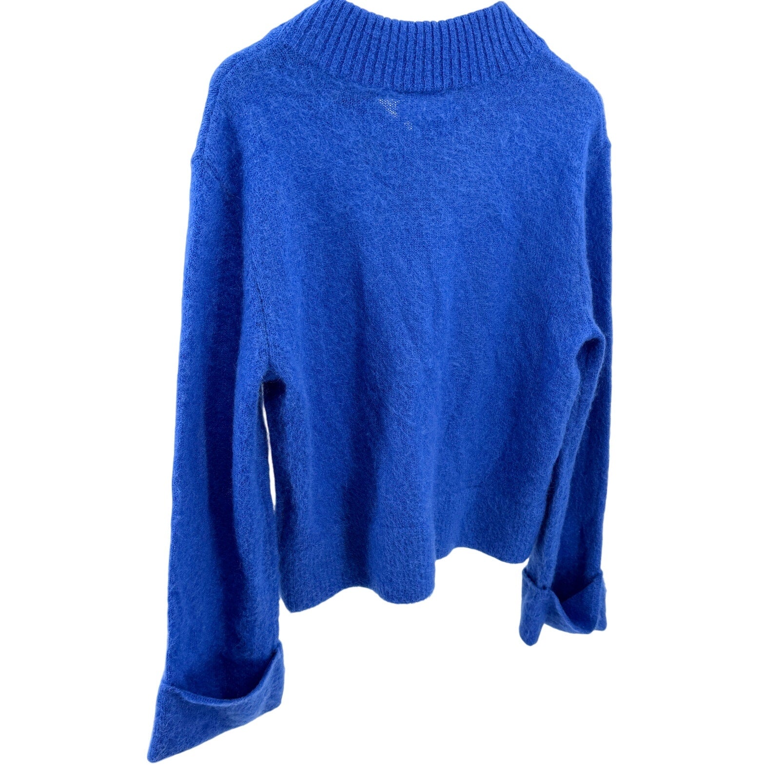 Aligne Cobalt Blue Ribbed V-Neck Wide Cuff Sleeve Pullover Knit Sweater