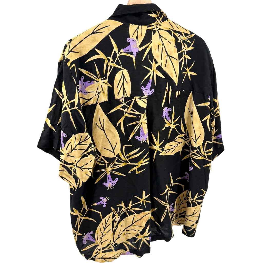 Vintage 90s Key Lime Clothing Co Yellow Black Rayon Tropical Palm Tree Shirt