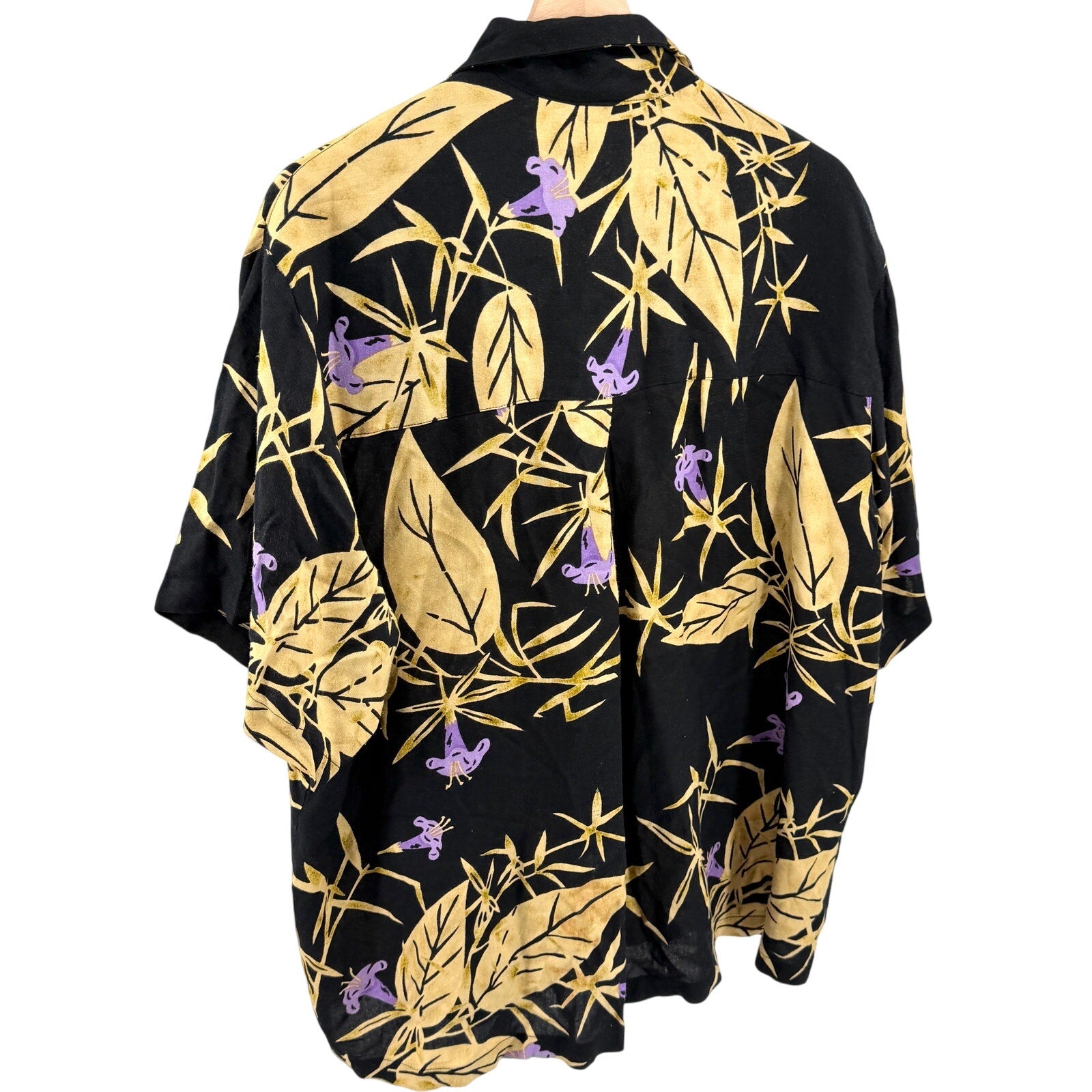 Vintage 90s Key Lime Clothing Co Yellow Black Rayon Tropical Palm Tree Shirt