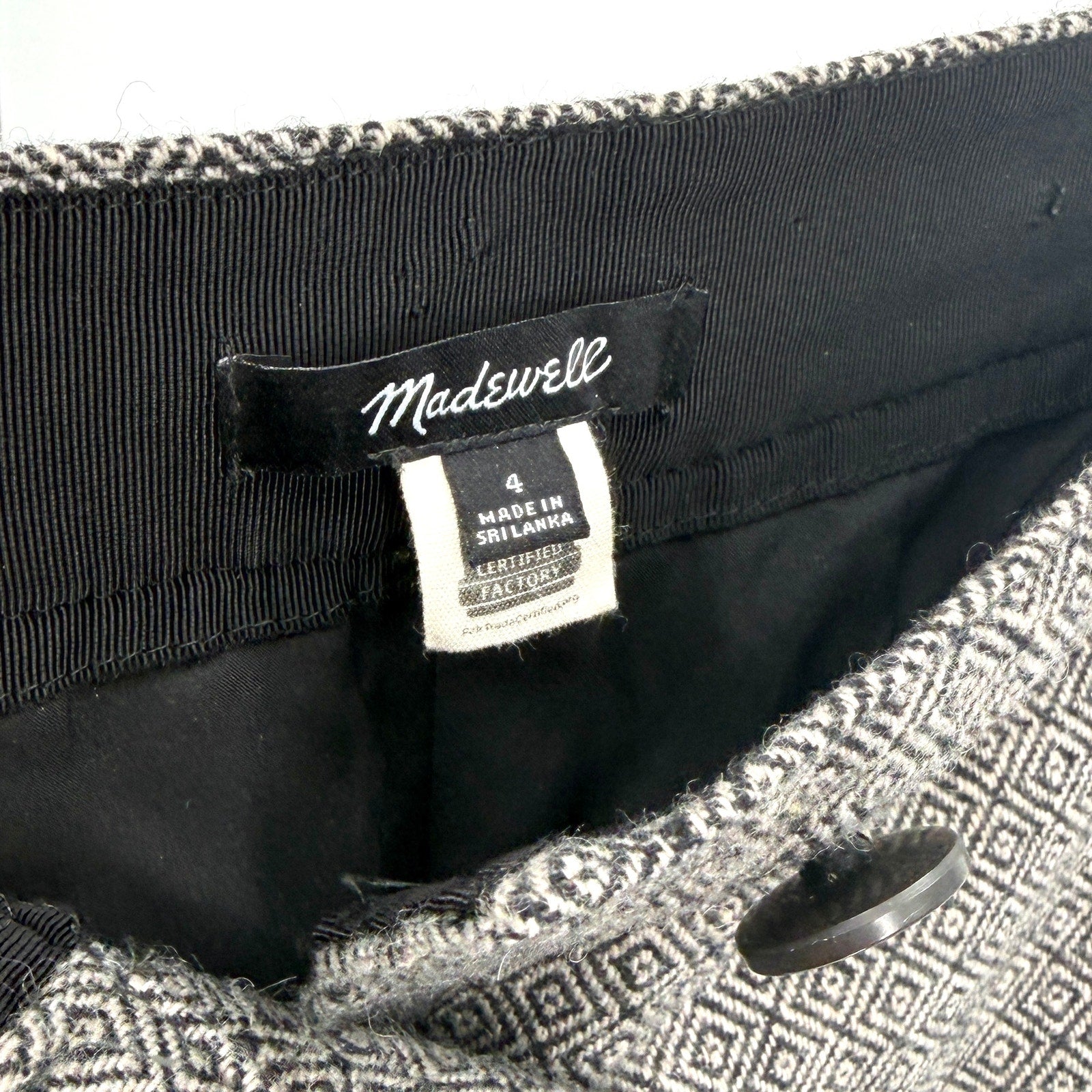 Madewell Black White Diamond Button Front A-Line Mini Skirt