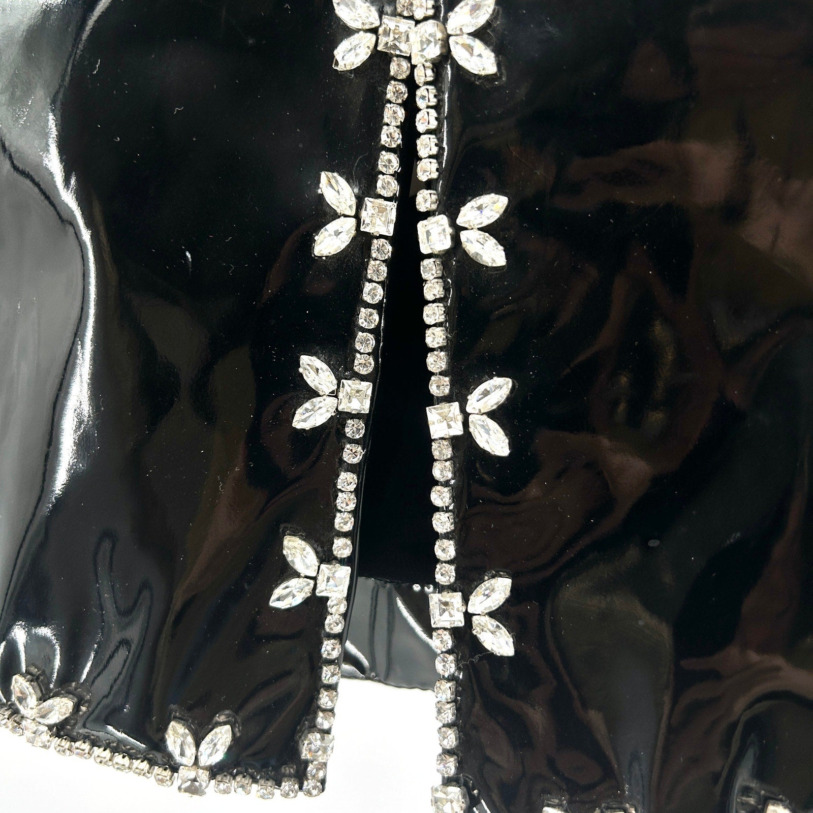 NWT DES PHEMMES Black Vinyl Crystal Embellished Micro Mini Skirt