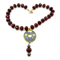 Red Garnet Chinese Cloisonne Enamel Donut Boho Necklace