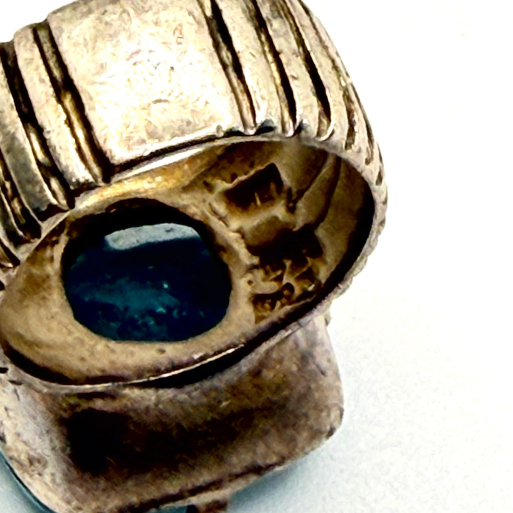 Vintage 70s Blue Topaz Sterling Silver Polish Modernist Hallmarked Ribbed Ring
