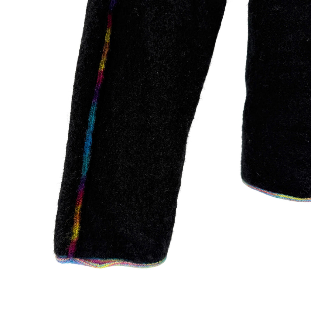 COMOBOCA Black 100% Cashmere Rainbow Trim Crewneck Sweater
