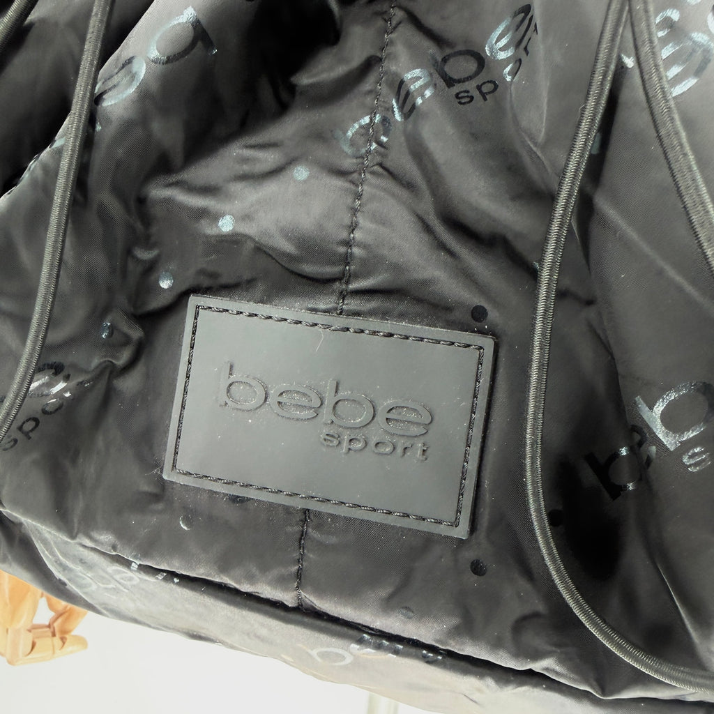 Vintage Y2K Bebe Sport Black Satin Logo Print Bungee Backpack