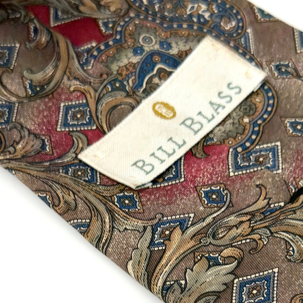 Vintage 90s Bill Blass Red Baroque 100% Silk Opulent Statement Dress Necktie