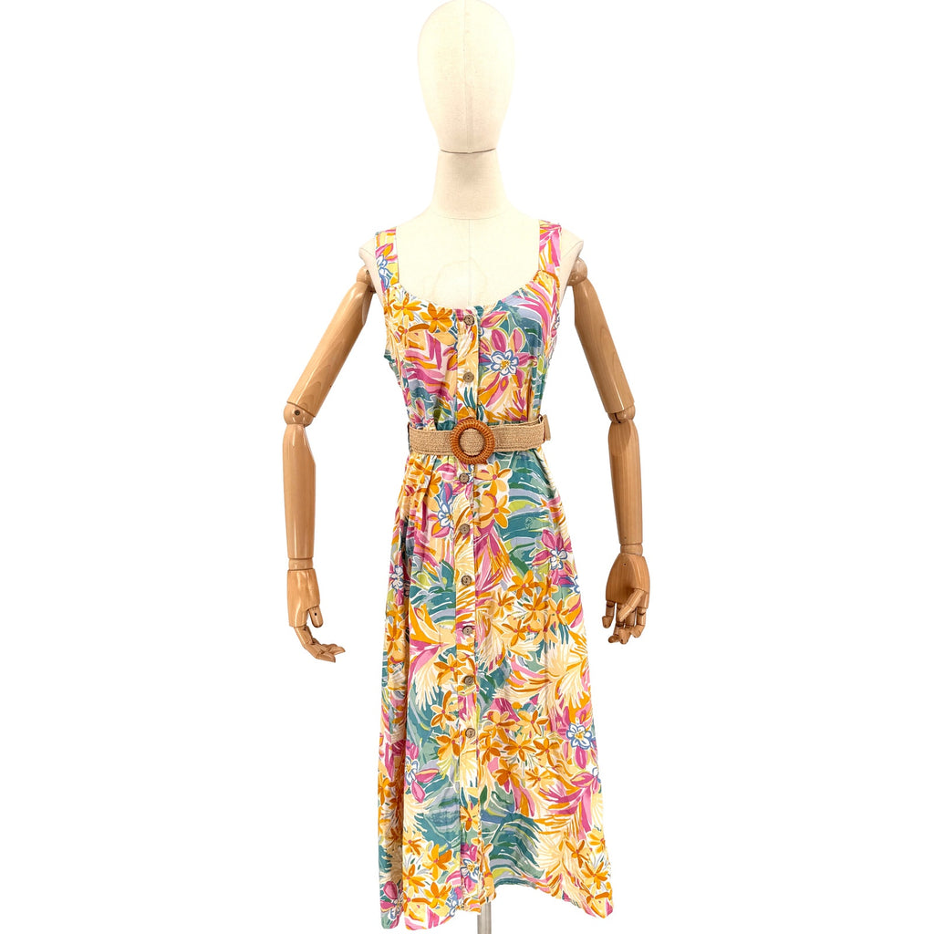 Le Bain Par Molly Bracken Pink Floral 100% Cotton Belted Midi Sundress