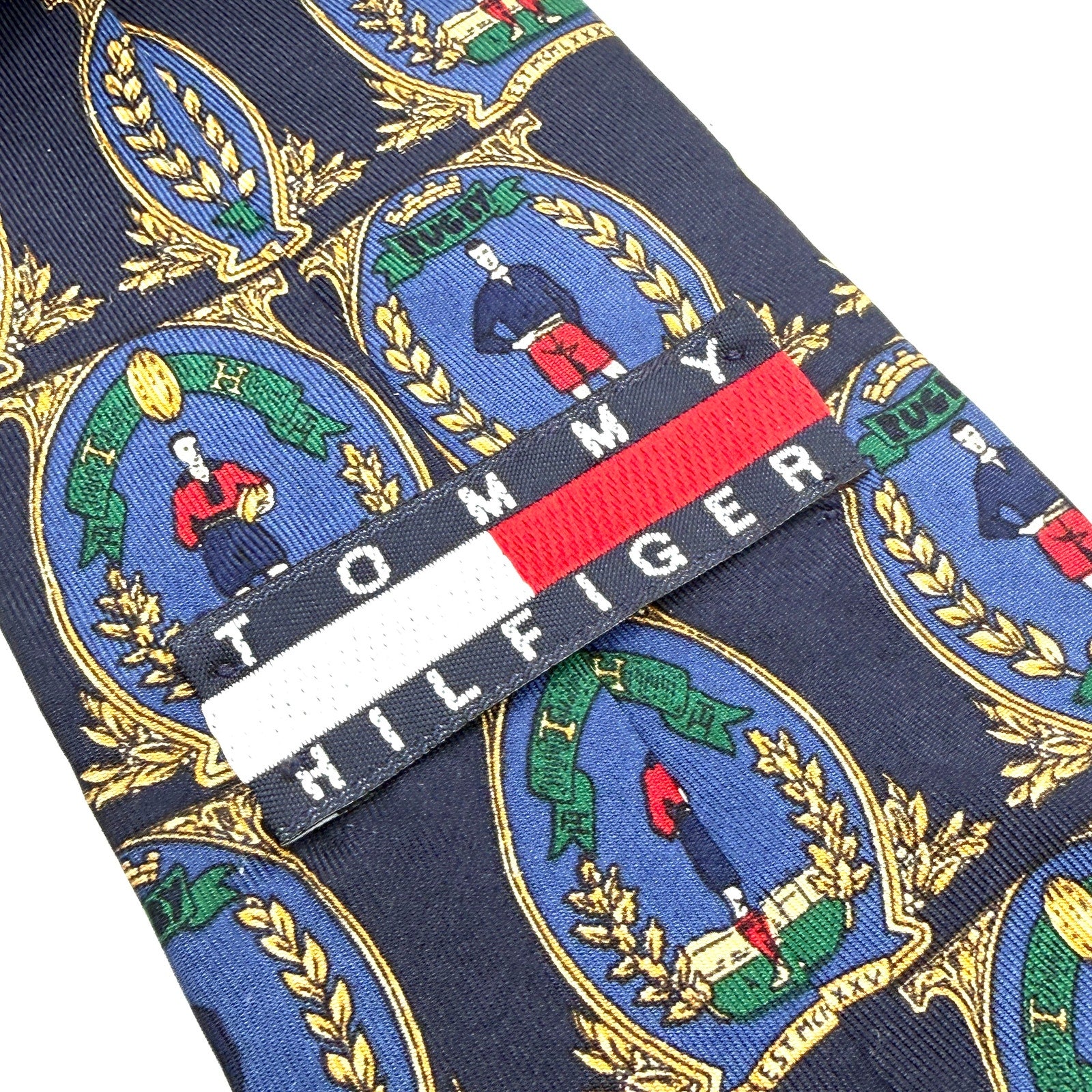 Vintage 90s Tommy Hilfiger Navy 100% Silk Rugby Crest Necktie