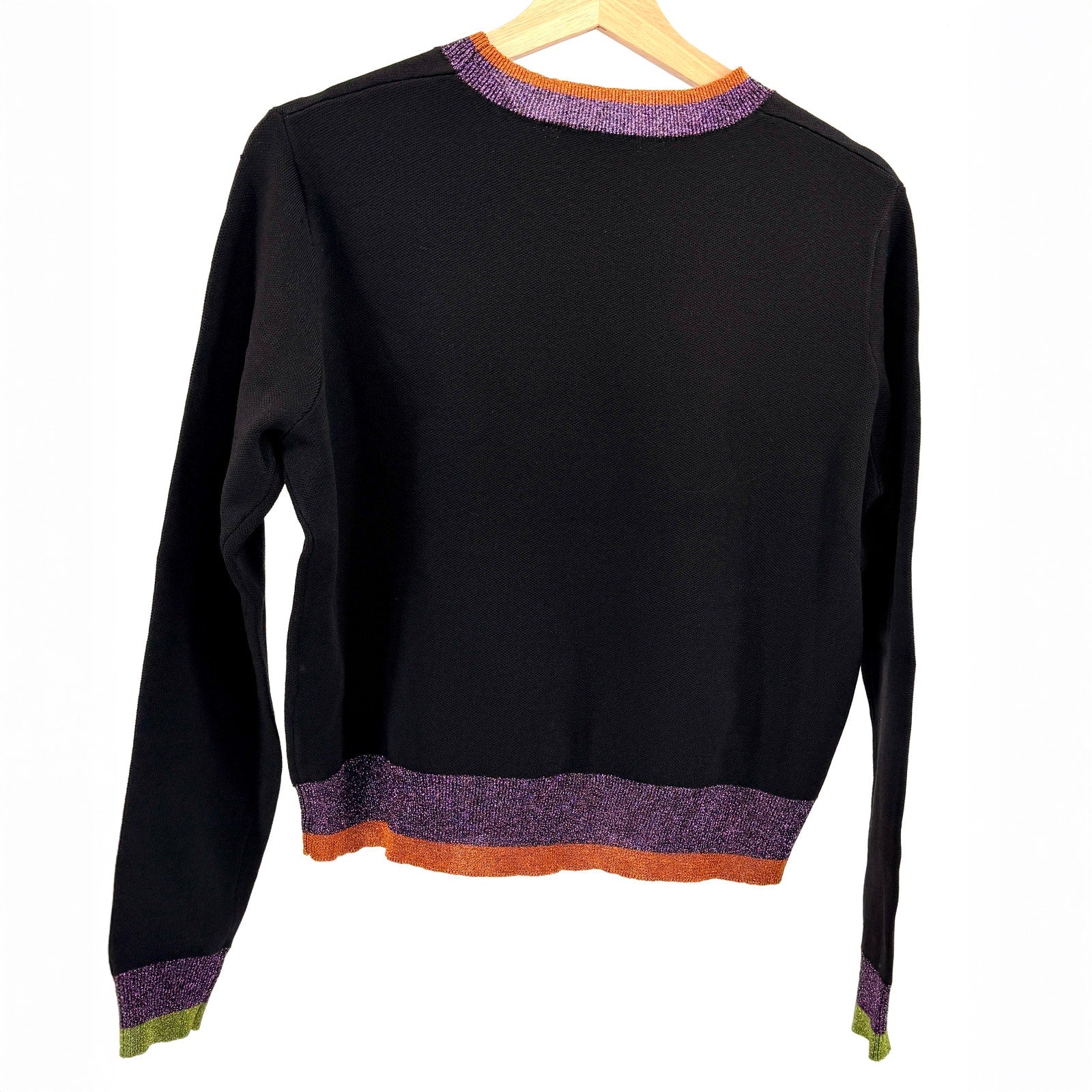 Bimba Y Lola Black Metallic Trim Embroidered Swan Sweater