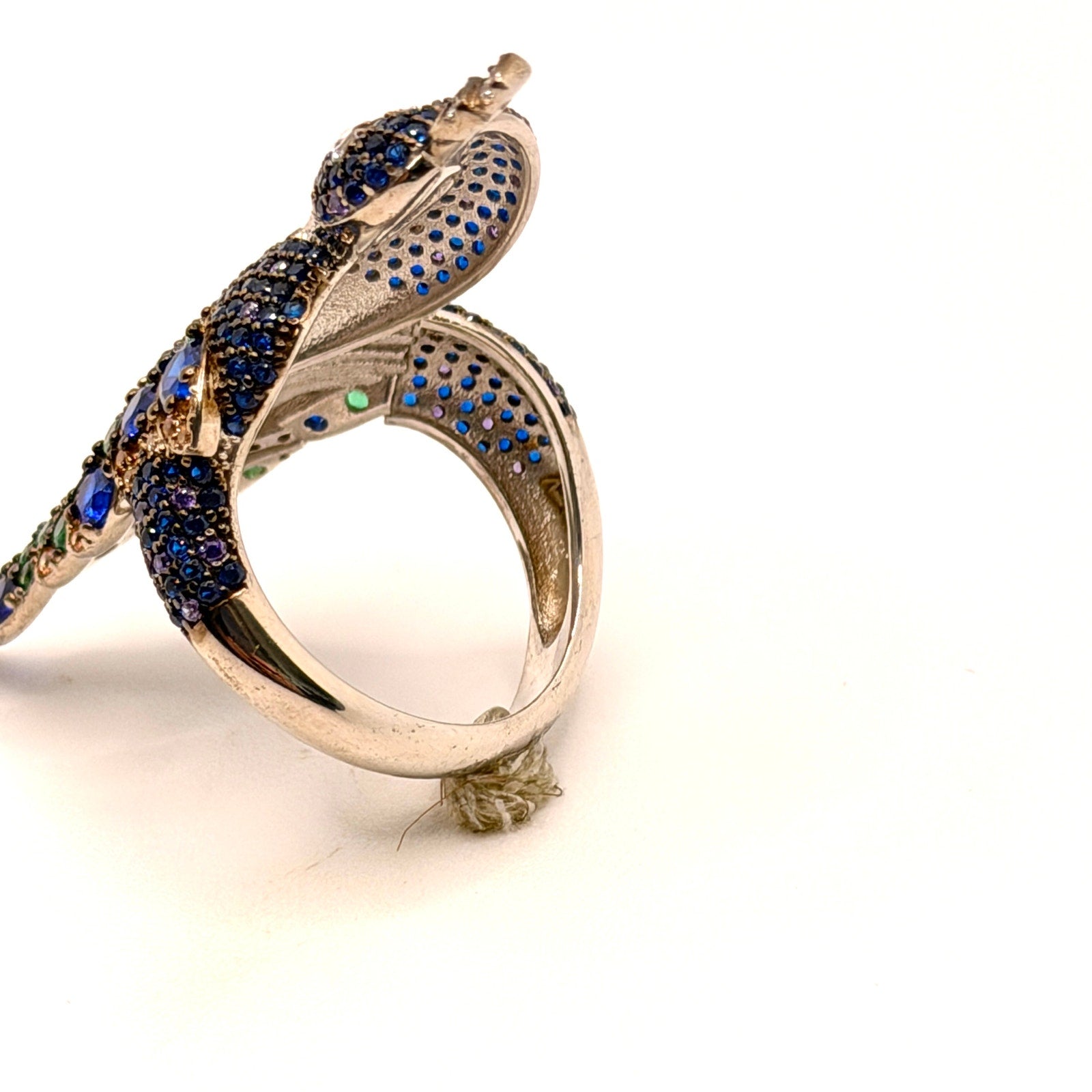 Vintage Y2K Stamped Sterling Silver Multicolored Pave Peacock Statement Ring