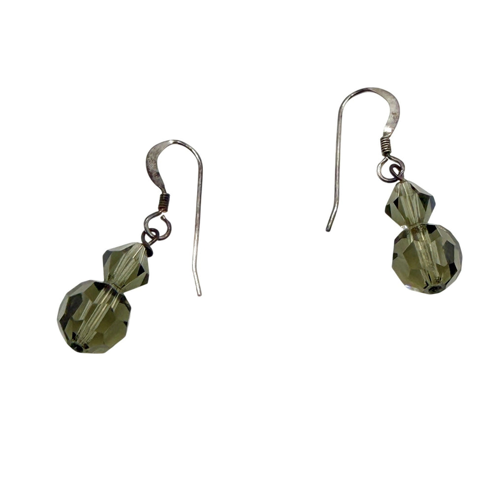 Vintage 90s Smoky Grey Crystal Faceted Dangle Necklace Earring Set