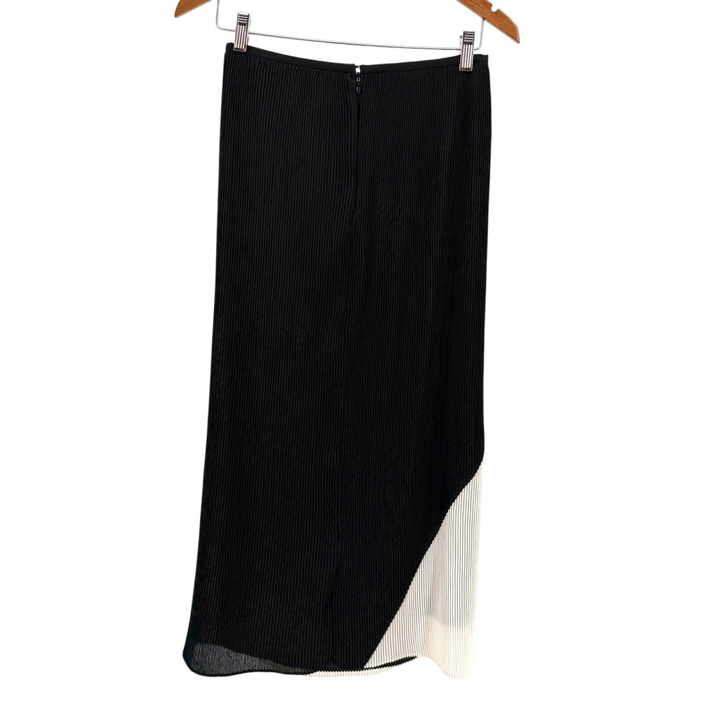 Halston Black Chalk Color Block Pleated Wrap Skirt