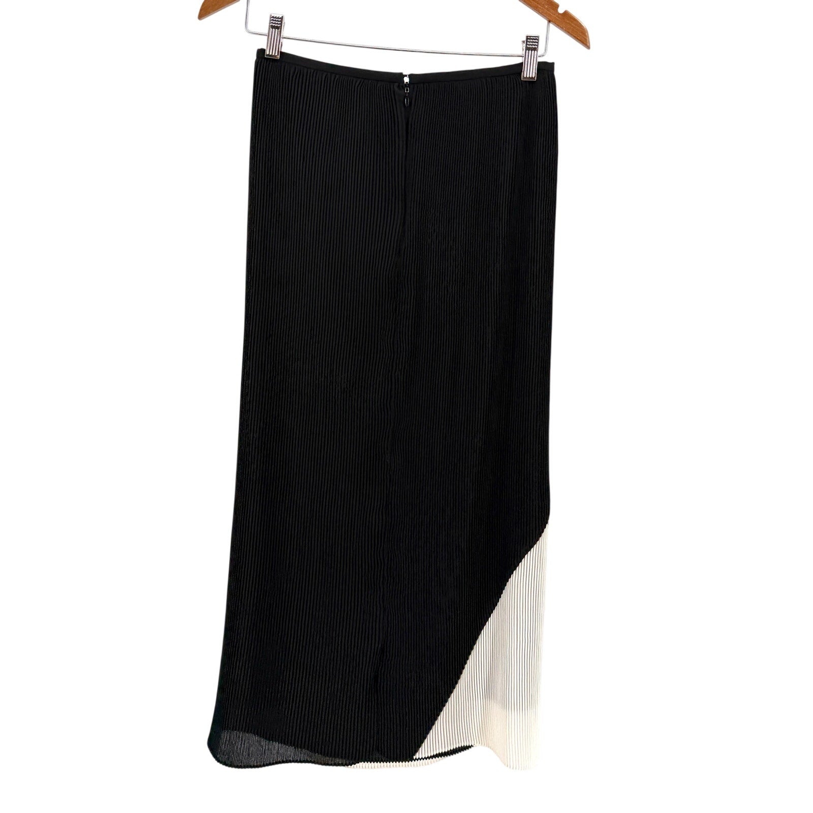 Halston Black Chalk Color Block Pleated Wrap Skirt