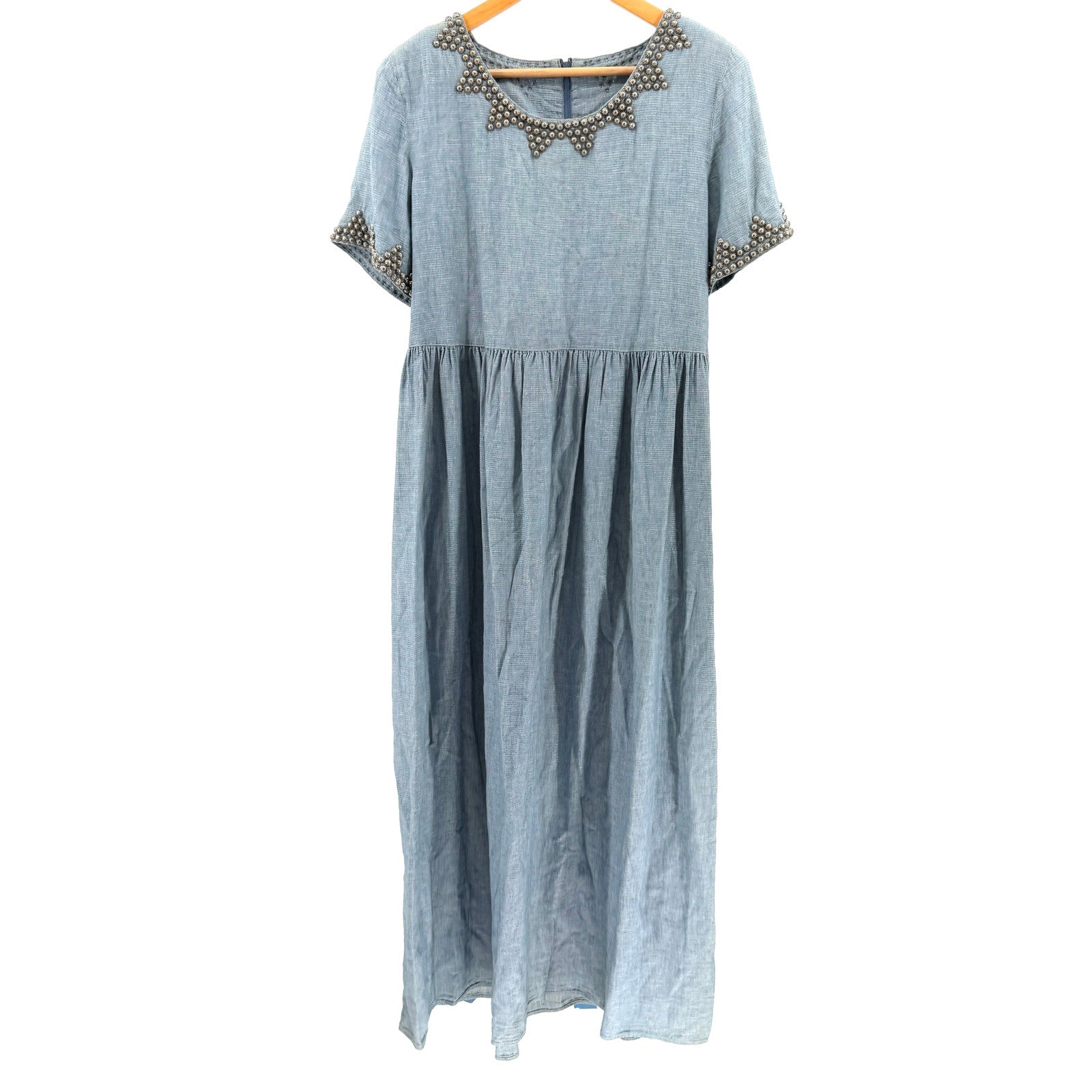 Vintage 90s Double D Ranch Indigo 100% Cotton Studded Maxi Dress
