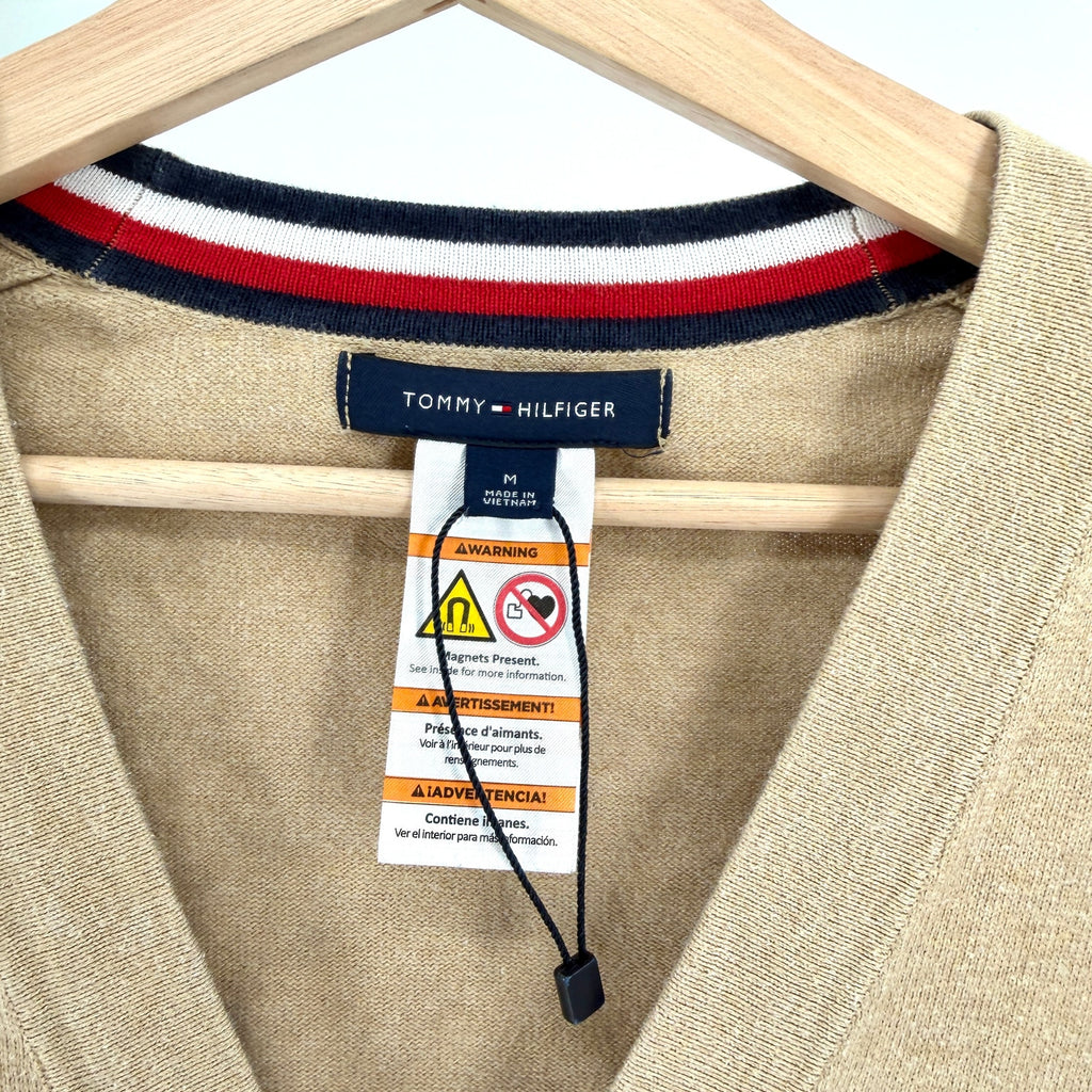 Tommy Hilfiger Camel Tan 100% Cotton Magnetic Snap Cardigan Sweater