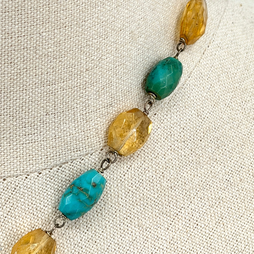 Vintage Y2K Jade Turquoise Freshwater Pearl Asian Character Pendant Necklace
