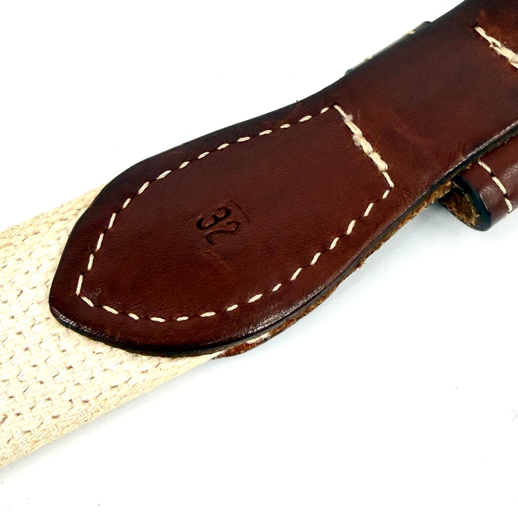 Vintage 90s Tan Navy Blue Genuine Leather Patriotic Marlin Web Belt