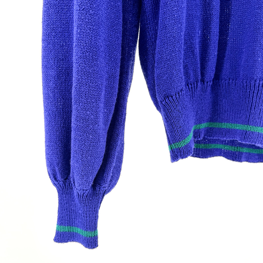 Vintage 80s Umi Collections by Anne Crimmins Blue Teal Embroidered Sweater
