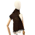 Vintage Y2K Olive Green Paisley 100% Wool Woven Fringe Oblong Scarf
