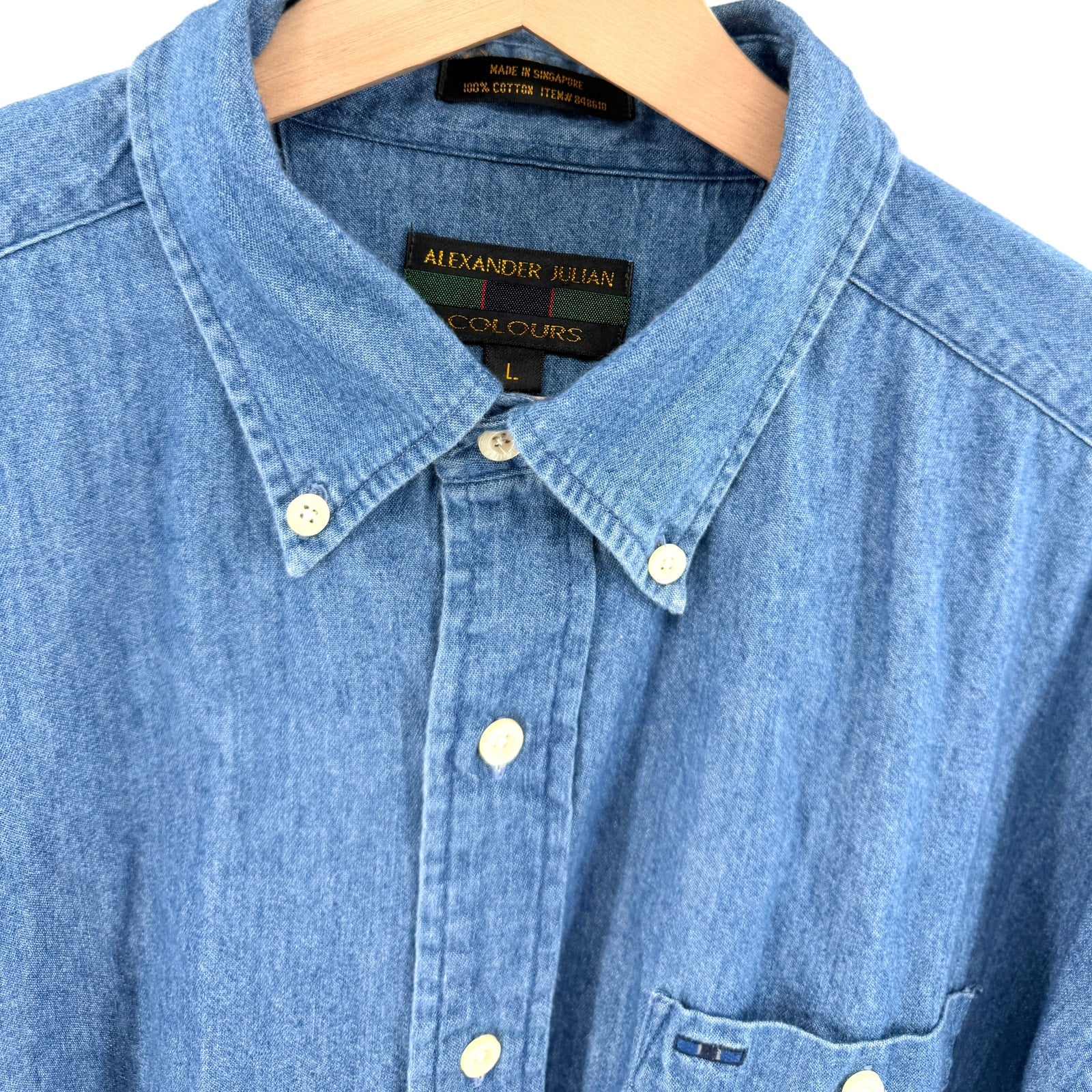 Vintage 90s Alexander Julian Colours Blue 100% Cotton Denim Button-Down Shirt