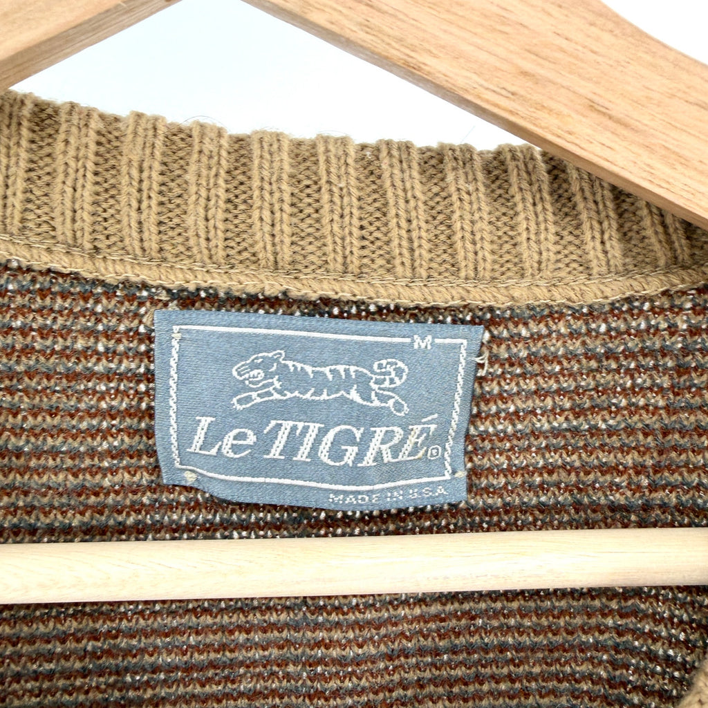 Vintage 80s Le Tigre Tan Plaid Prep V-Neck Sweater Vest