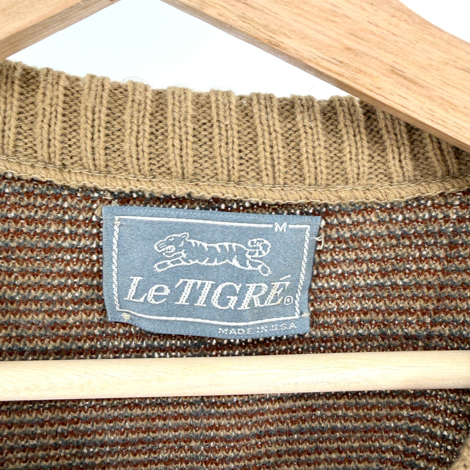 Vintage 80s Le Tigre Tan Plaid Prep V-Neck Sweater Vest