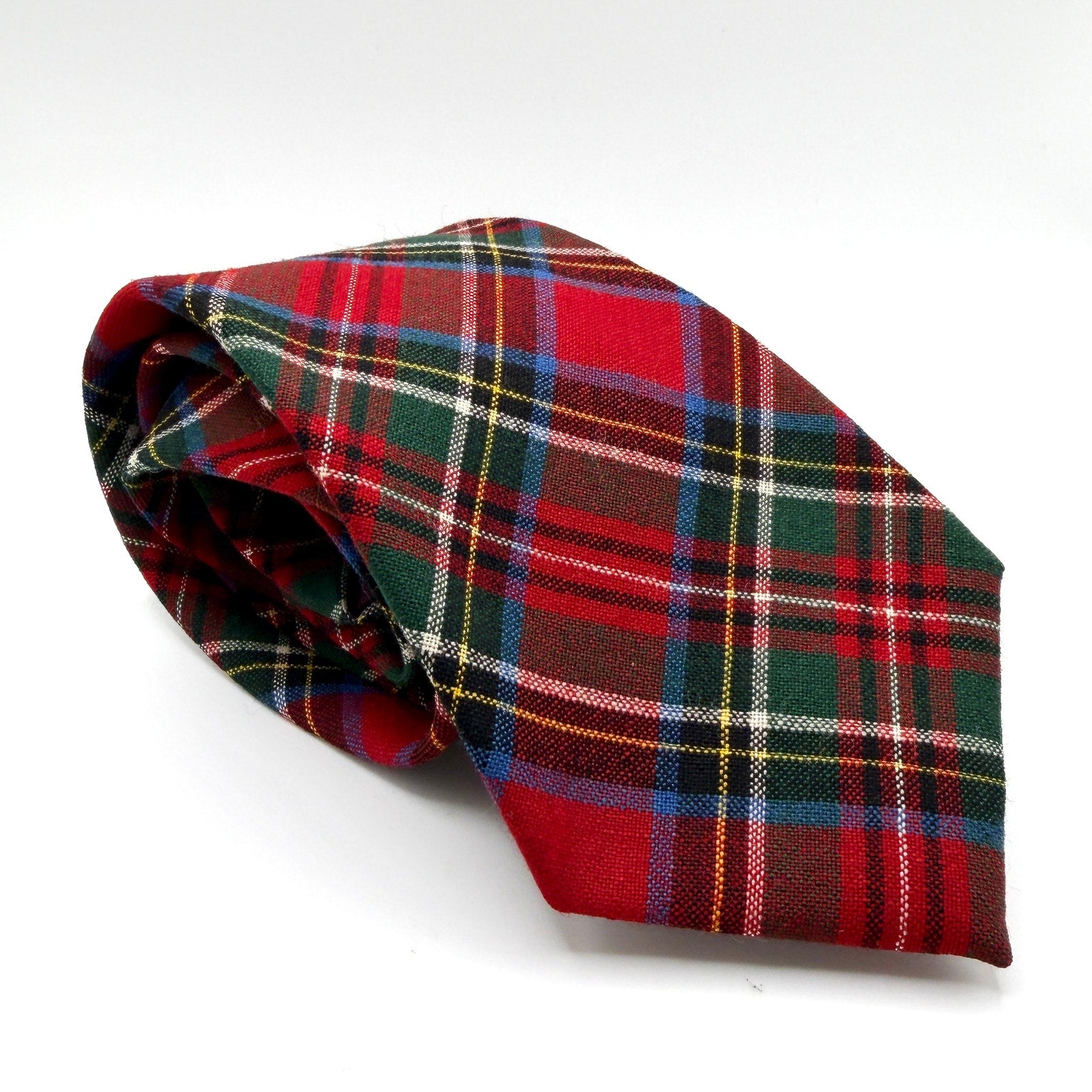 MINT Vintage 80s London 400 100% Wool Red Green Tartan Necktie