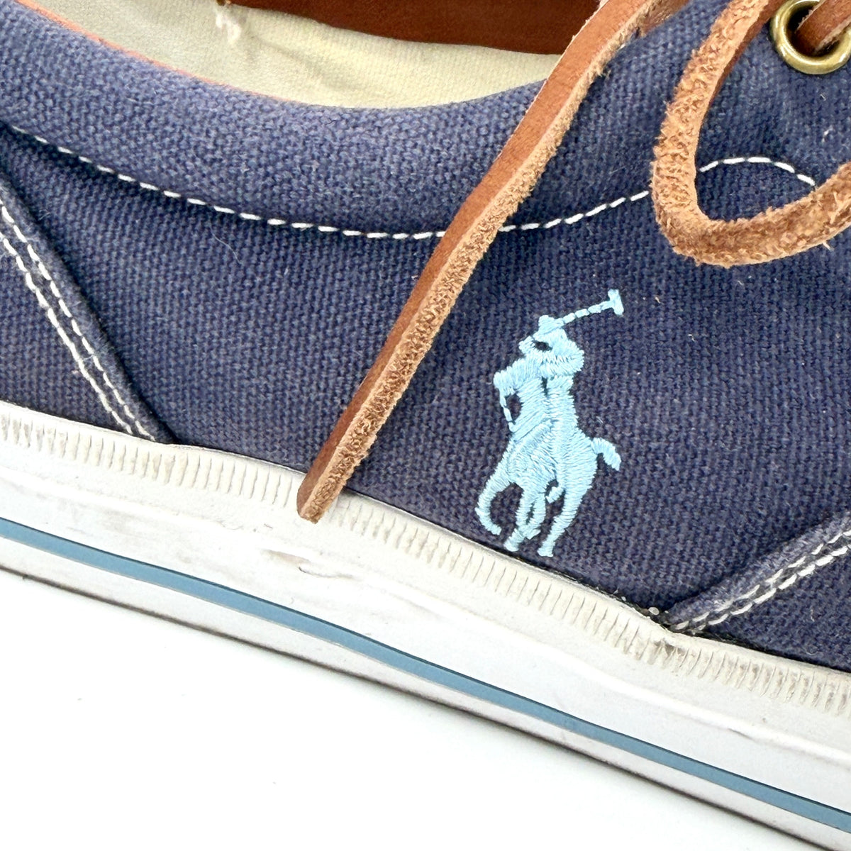 Polo Ralph Lauren Vaughn Navy Blue Leather Trim Pony Logo Sneakers