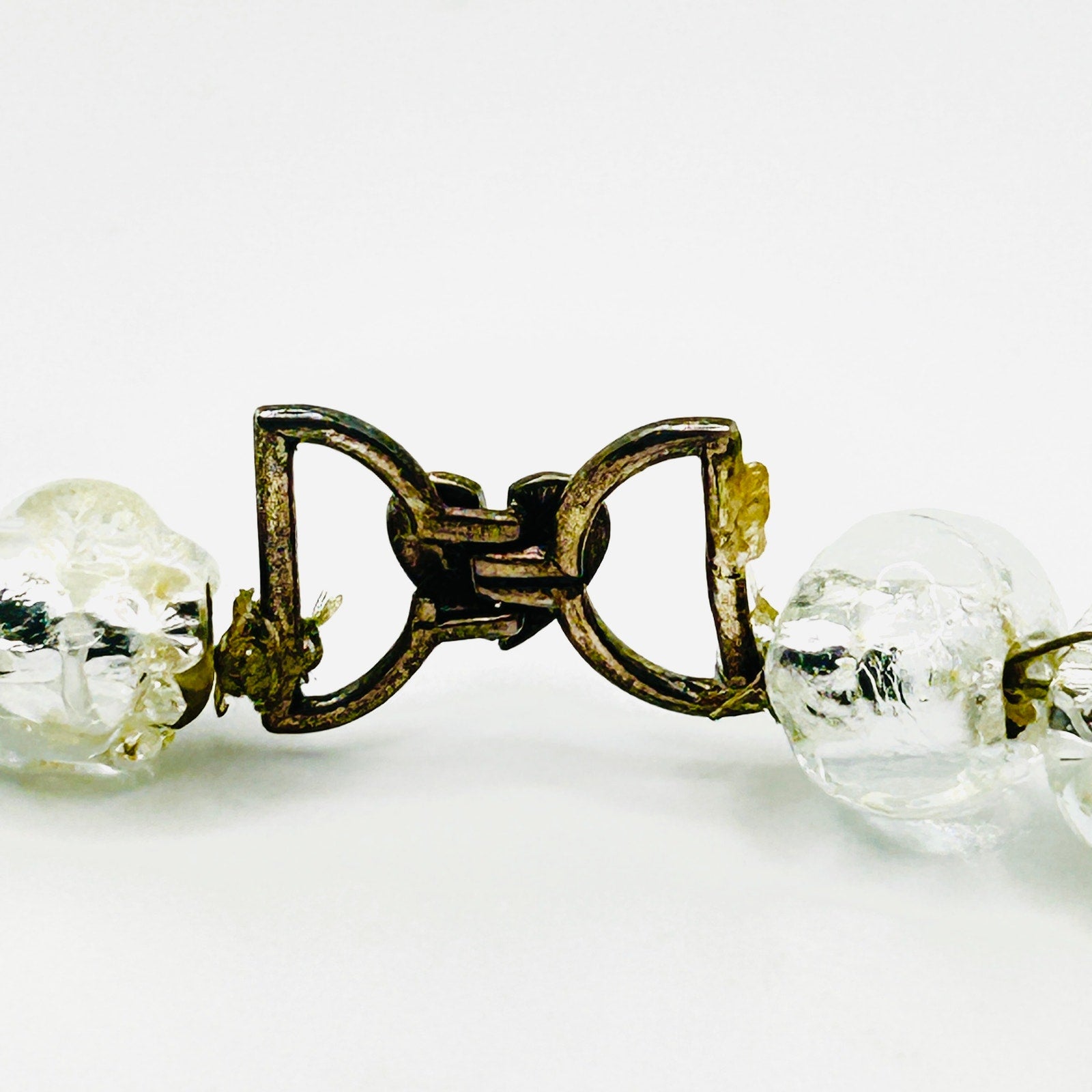 Vintage Heart Clasp Faceted Clear Glass Beaded Romantic Statement Necklace
