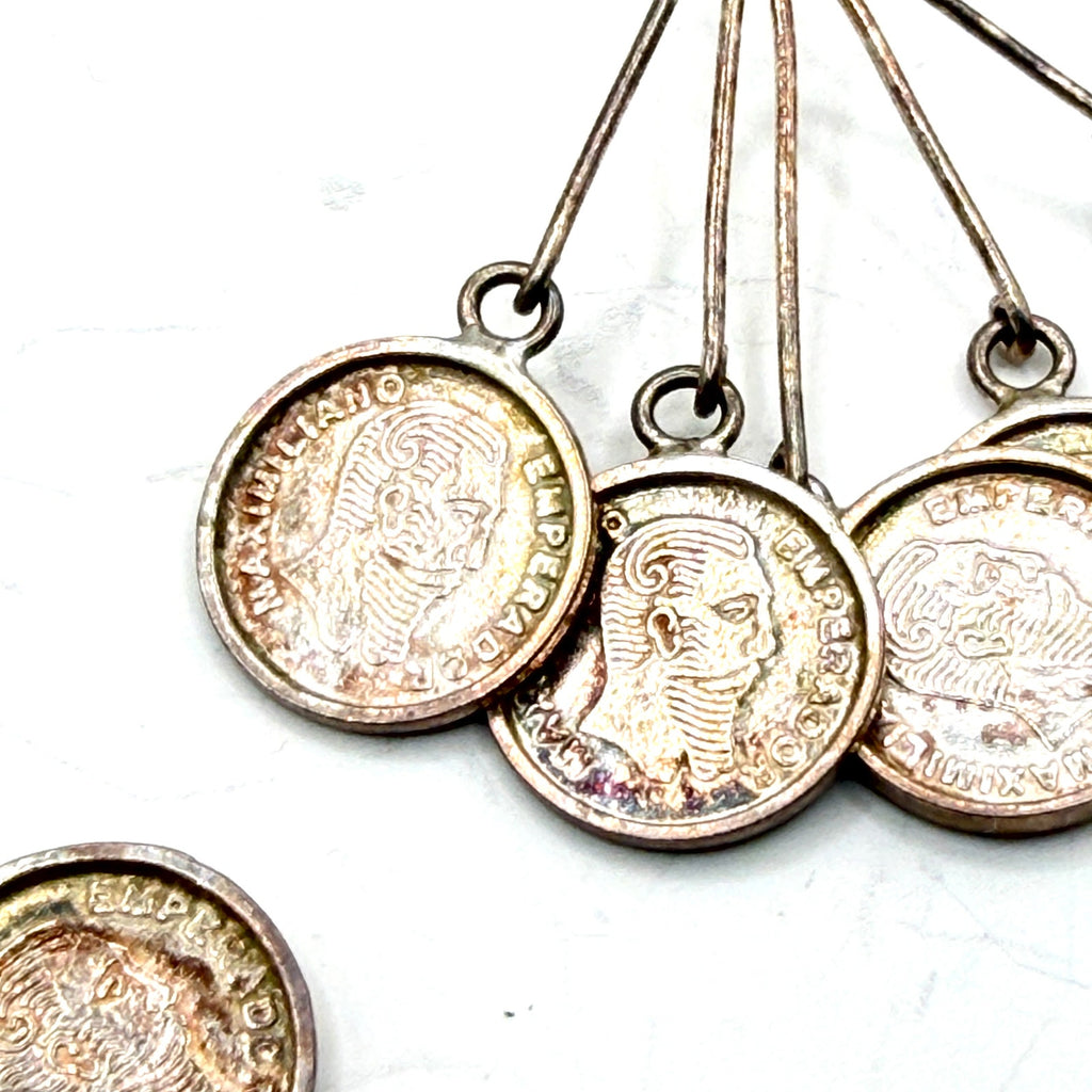Vintage 90s Sterling Silver Maximiliano Emperador Coin Chandelier Earrings