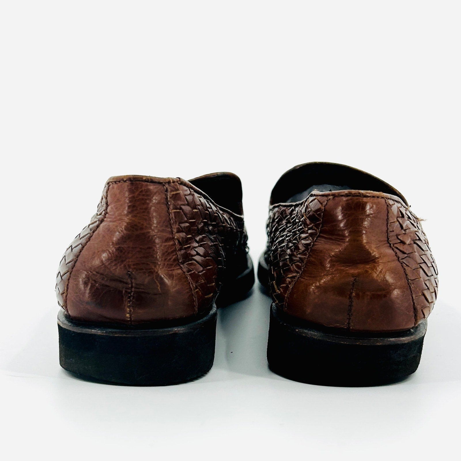 Vintage 80s Cole Haan Brown Woven Leather Loafers Made in Brazil