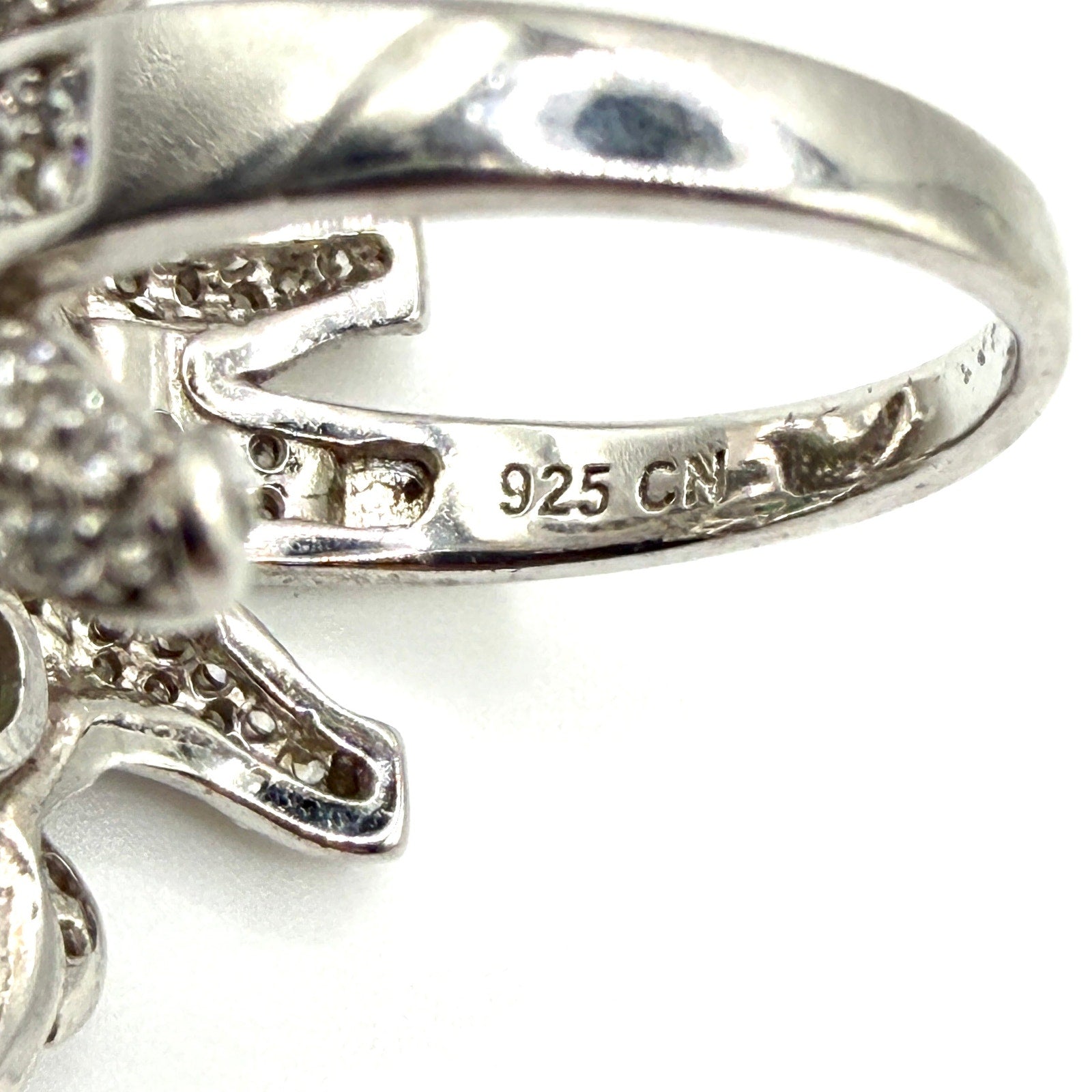 Green Sterling Silver Cubic Zirconia Pave Elephant Statement Ring