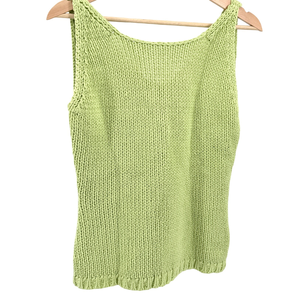 Vintage 90s Lime Green 100% Cotton Cable Knit Sweater Vest Tank