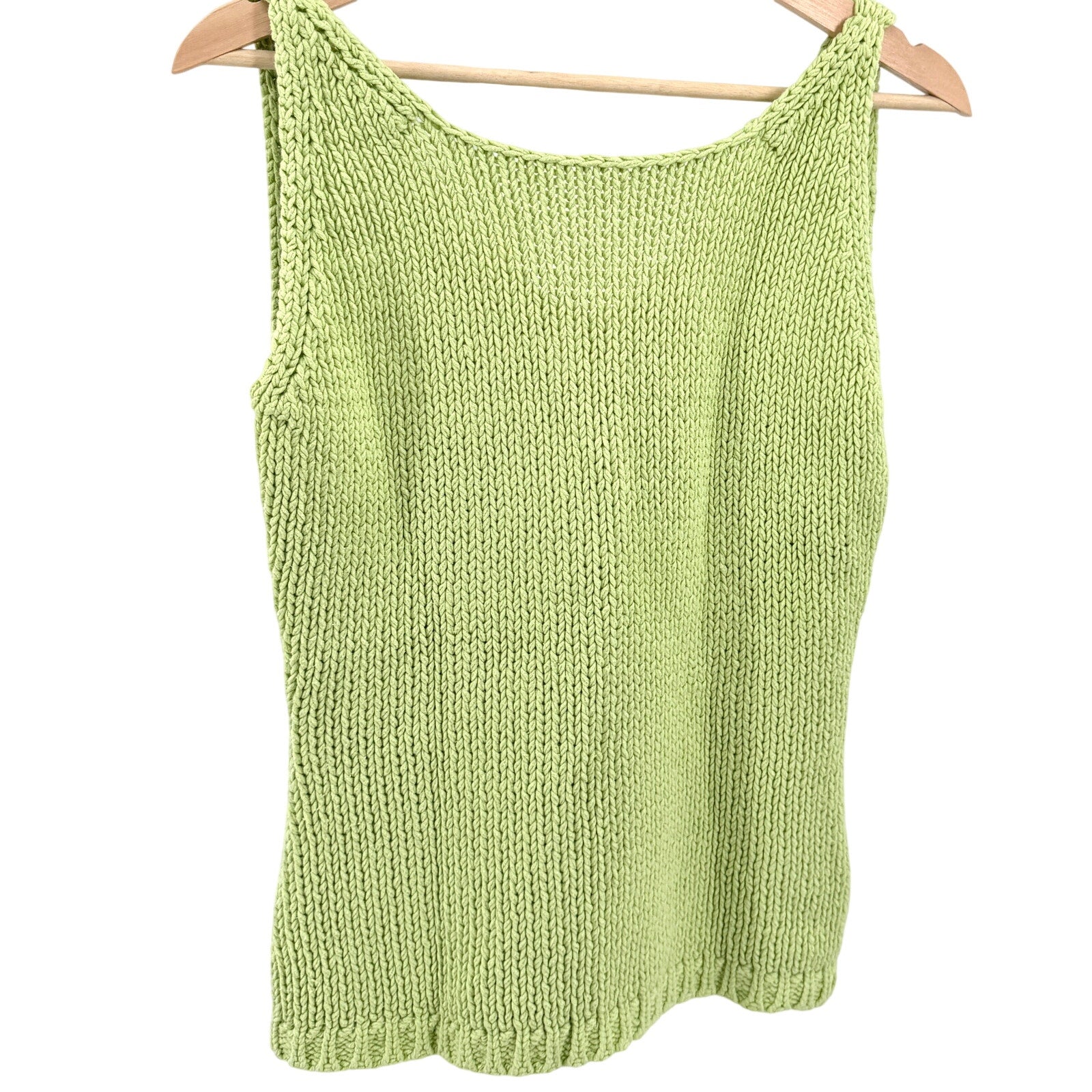 Vintage 90s Lime Green 100% Cotton Cable Knit Sweater Vest Tank
