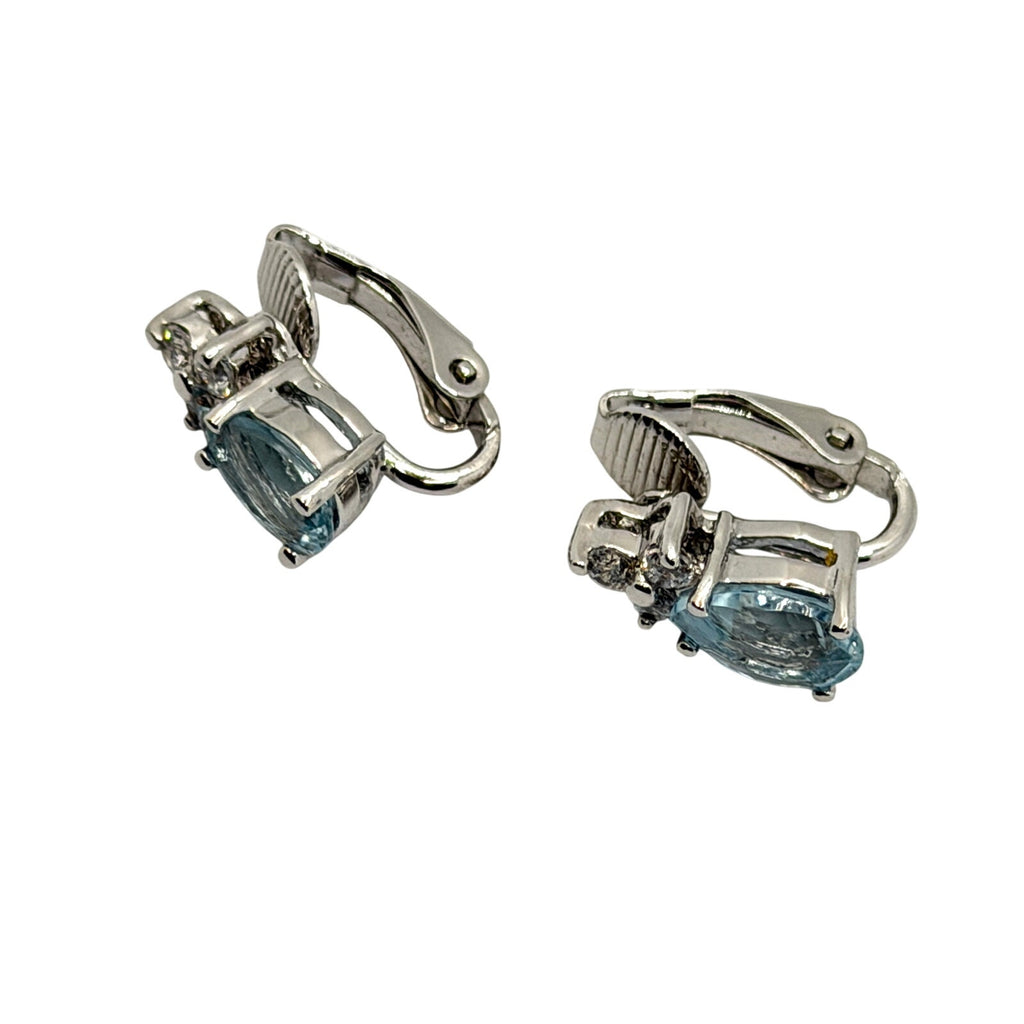 Vintage Y2K Blue Topaz Formal Elegant Pear Cut Clip On Earrings