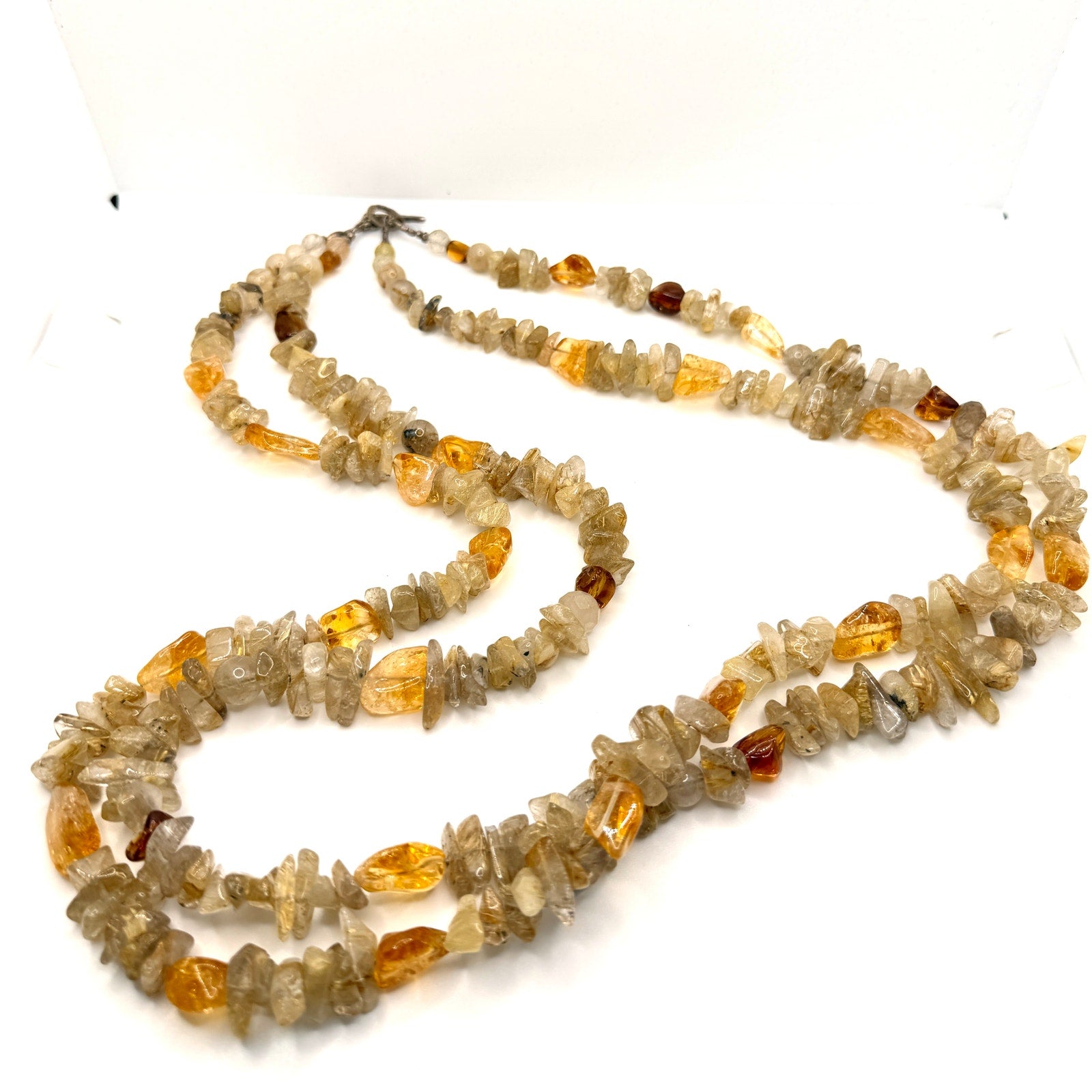 Vintage 90s Golden Rutilated Quartz Citrine Massive Double Strand Chip Necklace