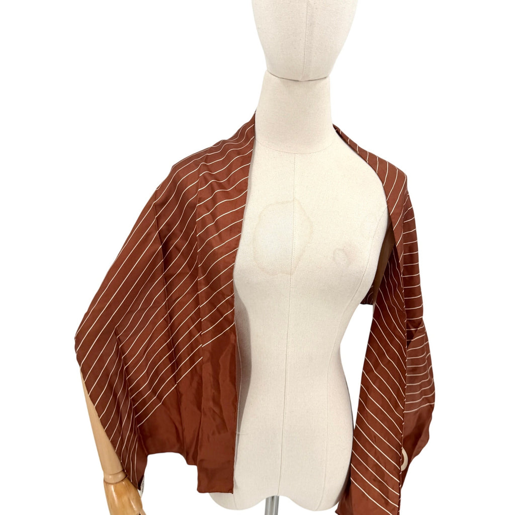 Vintage 70s Bill Blass Brown 100% Silk Pinstripe Scarf Made in Japan