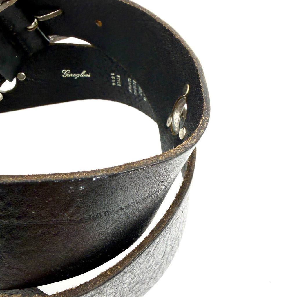 Vintage 90s Garuglieri Black Leather Round Buckle Grommet Belt