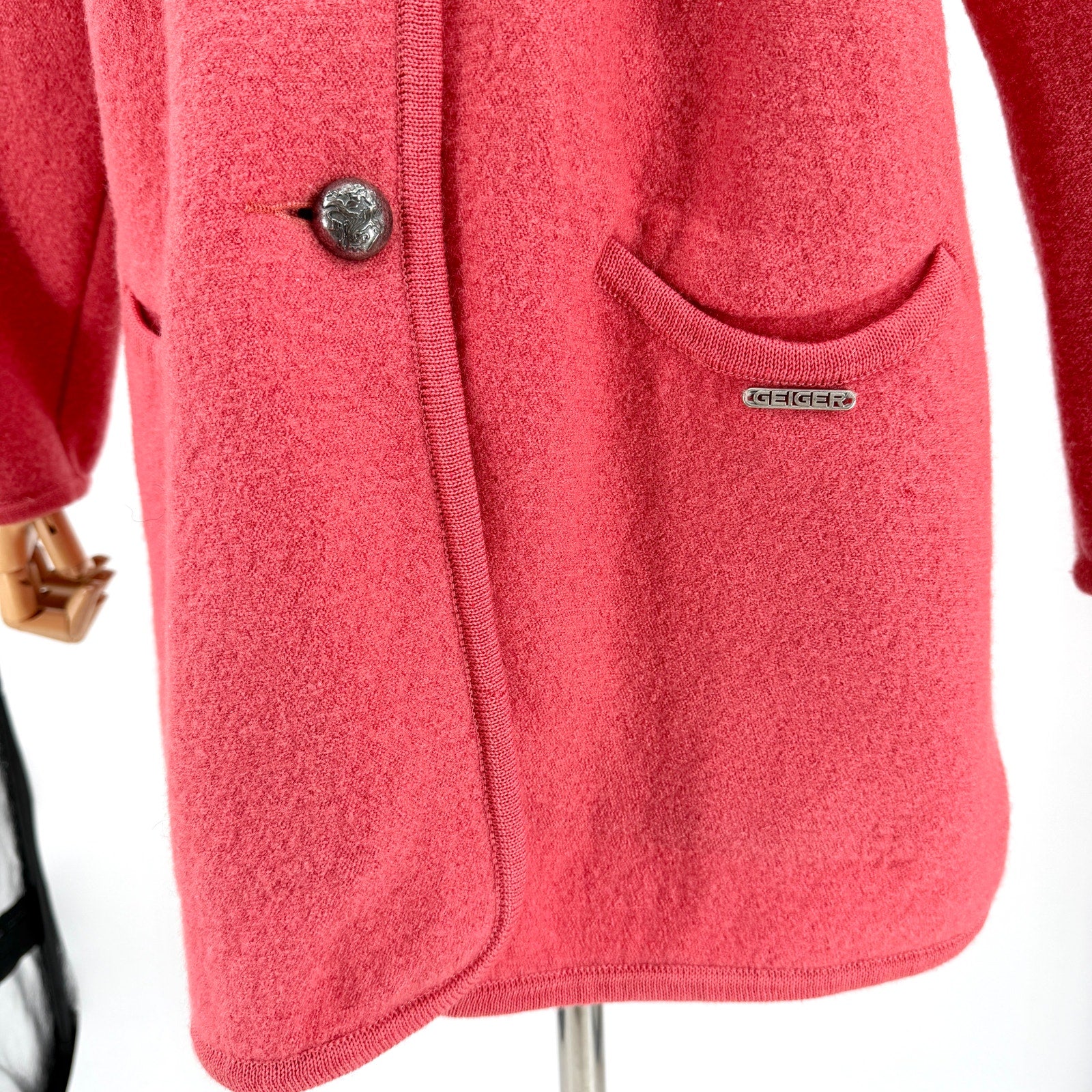 Vintage 90s Geiger Watermelon Pink 100% Wool Crest Button Jacket