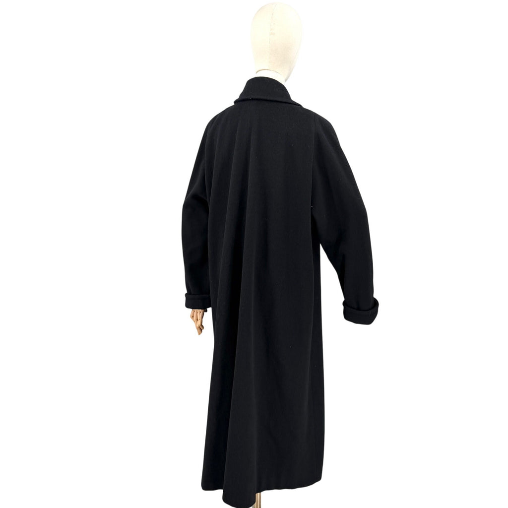 Vintage 90s Perry Ellis Black 100% Wool Gold Button Swing Overcoat