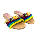 Betsey Johnson Multicolor Tropical Floral Fringe Slide Sandals