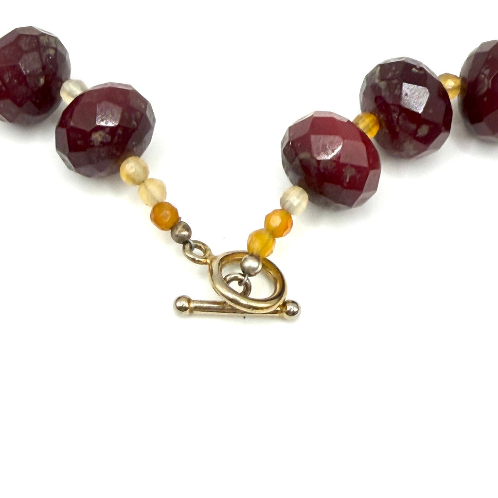 Red Garnet Chinese Cloisonne Enamel Donut Boho Necklace