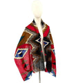 Vintage 80s Echo Red Aztec 100% Wool Southwestern Fringe Oblong Scarf