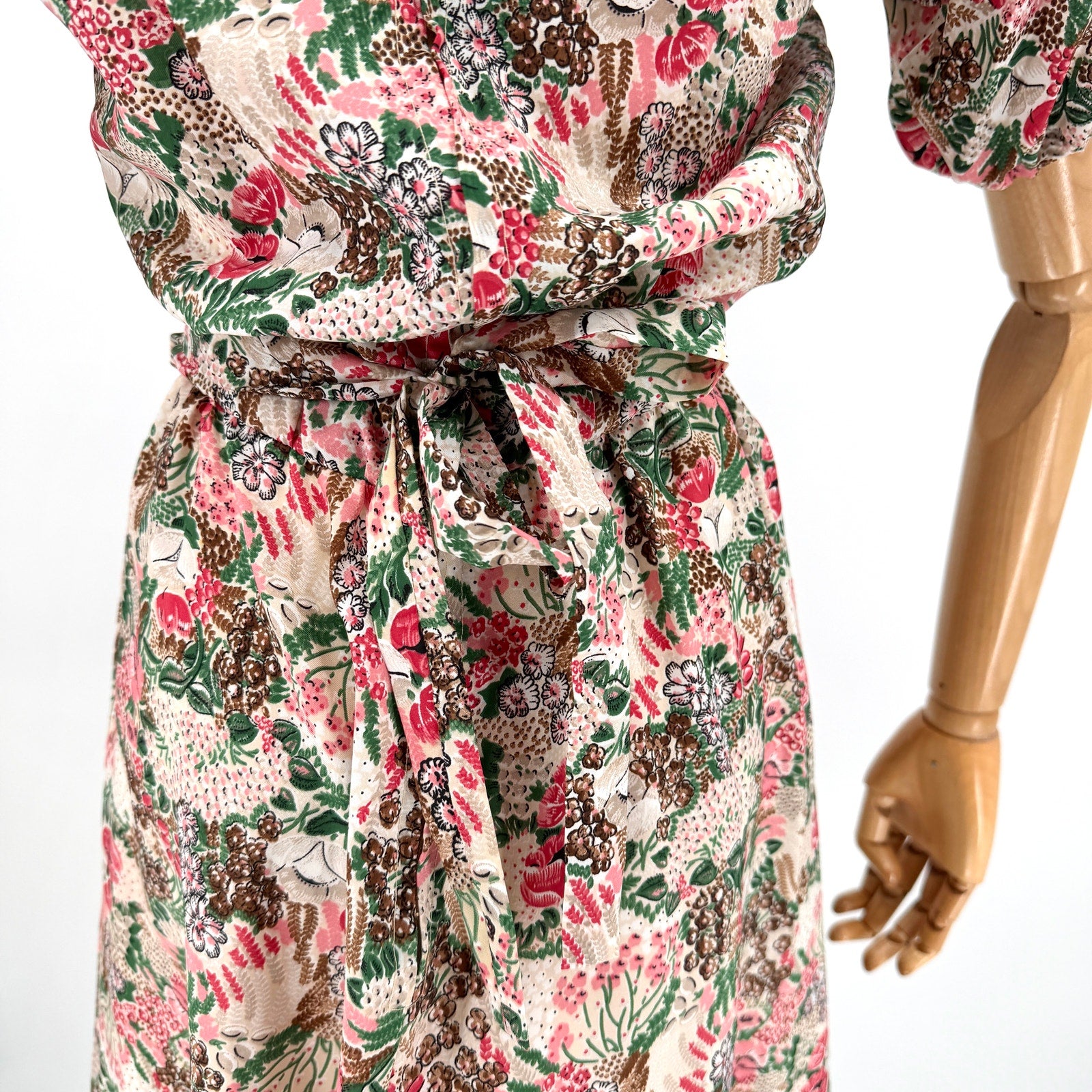 Vintage 80s Pink Floral Handmade Short Sleeve Fit & Flare Dress